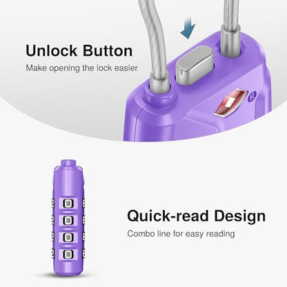 Puroma 2 TSA Approved Luggage Locks 4 Digit Code Cable Lock Basic Purple | Resettable, Flexible Cable, Zipper holes, Zinc Alloy, Bright Color, Large White Numbers, Suitcase Train Travel, laptop bag - color: Basic Purple