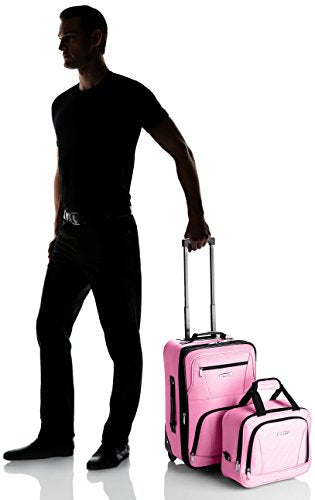 Rockland Fashion Softside 2 Piece Luggage Set, Expandable, (14" Tote/19" Upright), Pink - color: Pink, size: 2 Piece (19"/14" Tote)