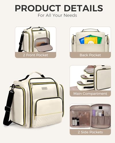 BAFAMYE Large Travel Makeup Bag - Cosmetic Organizer with 4 Removable Inner Pockets, Multi-functional Toiletry Bag for Accessories & Brushes, Women's Beauty Case, Beige - color: Beige