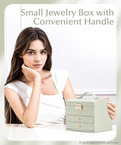 Homde Small Jewelry Box for Girls: 3-Layer Lockable Organizer (Sage Green) - color: Sage Green