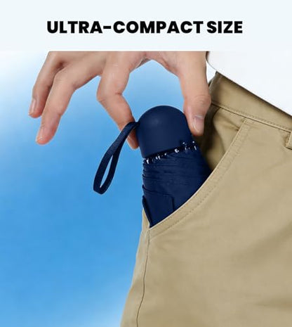 Mini Umbrella for Purse with Case, Sturdy Travel Essentials, UV Sun Protection Lightweight Compact Manual Open Close, Tiny Pocket Fits Purse Backpack, Women Kids Men - color: Navy Blue