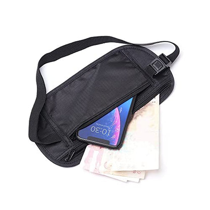 2 Pack Travel Money Belt Waist Wallet, Slim RFID Blocking Passport Holder, Invisible Belt Bag Fanny Pack for Men Women