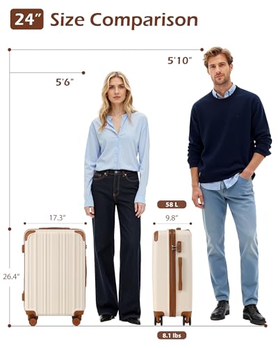 Coolife Luggage, Lightweight and Durable Hardshell, 24 in, apricot white - color: apricot white, size: M(24in)