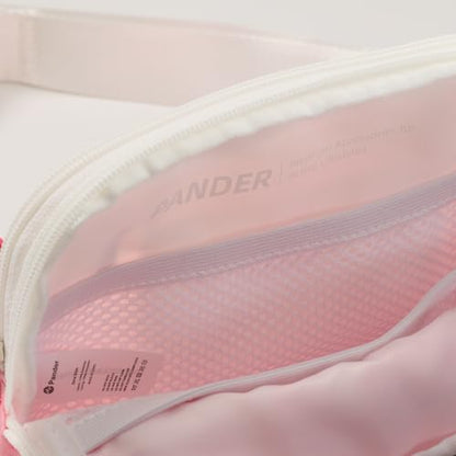 Pander Nylon Fanny Pack Belt Bag for Women with 5 Zipper Pockets - color: Cloud Pink
