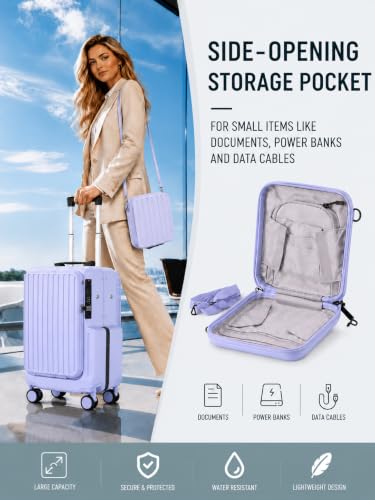 20-Inch Front Opening Carry On Luggage with Detachable Bag, Blue - color: Blue