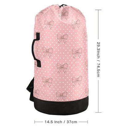 Bow Polka Dot Light Laundry Bag Backpack Bags Mesh Wash Laundry Bags Dirty Clothes Organizer for Vacation Road Trip Essentials Dorm - color: 18-Bow Polka Dot