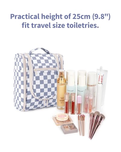 Narwey Hanging Travel Toiletry Bag for Women, Makeup Cosmetic Bag - color: C-Grayish Blue Checkerboard, size: Medium