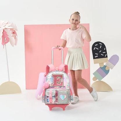 HTgroce Cute Rolling Backpack with Wheel,School Backpack for Kids Girl Roller Schoolbag Wheeled Backpacks Set Carry-on Luggage,Pink E - color: Pink, style: E