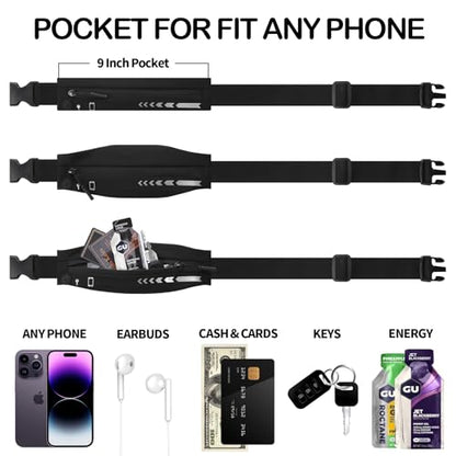 USHAKE Slim Running Belt Women Men, Bounce Free Fanny Pack Phone Holder - color: Black
