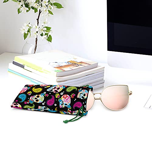 WIRESTER Set of 3 Polyester Sunglasses Pouch, Eyeglasses Soft Case with Drawstring Closure - color: Butterfly, Sea Turtles, Skulls
