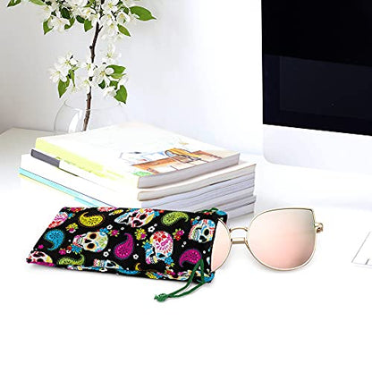 WIRESTER Set of 3 Polyester Sunglasses Pouch, Eyeglasses Soft Case with Drawstring Closure - color: Butterfly, Sea Turtles, Skulls