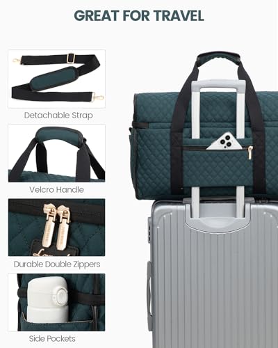 LOVEVOOK Travel Duffle Bag - Weekender & Overnight Bag with Toiletry & Wet Pocket, Carry-On Size, 3pc Set - color: Dark Green-Black, size: Extra Large