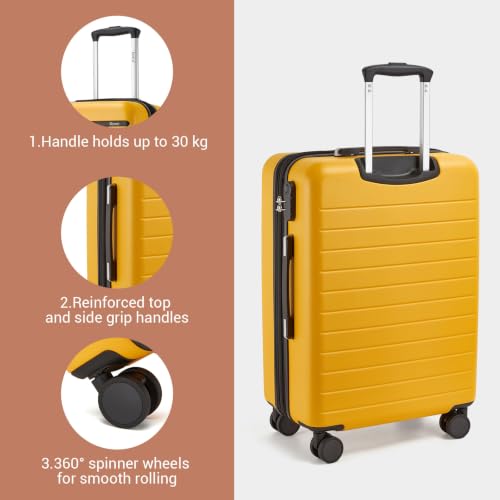 Kono Carry-On Suitcase 20in Expandable ABS+PC Airline Approved Yellow - color: Yellow, size: Carry-On 20-Inch