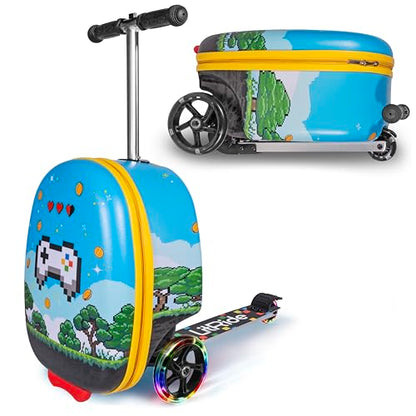 Kids Ride-On Scooter Luggage, Carry-On Suitcase, Ages 4+ - style: Gamer