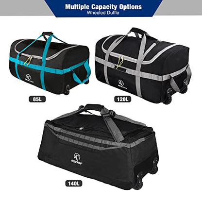 REDCAMP 85L/120L/140L Foldable Duffle Bag with Wheels, Large Travel Duffel Bag - color: 140l Black