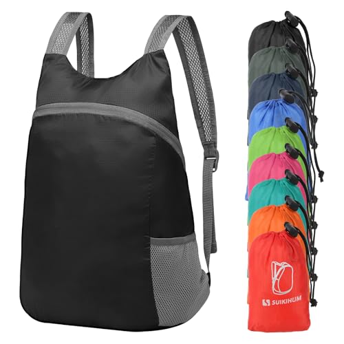 Ultra Lightweight Hiking-Daypack,Foldable Travel Packable Backpack | 20L Foldable Bag for Camping Cycling Outdoor,Day Pack for Men Women,black - color: Black