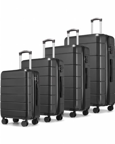 YOETEY Expandable Hardshell Luggage Set with TSA Lock, 4-Piece Set - color: Black, size: 4-Piece Set