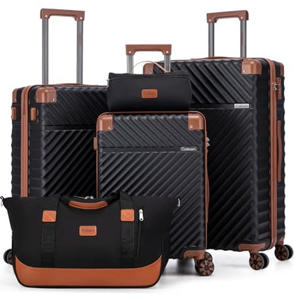 Cosbarn Luggage Sets 5 Pcs Suitcases with Wheels, 20"/24"/28",Black - color: Black, size: 5 Piece Sets (20/24/28/Db/Tb)