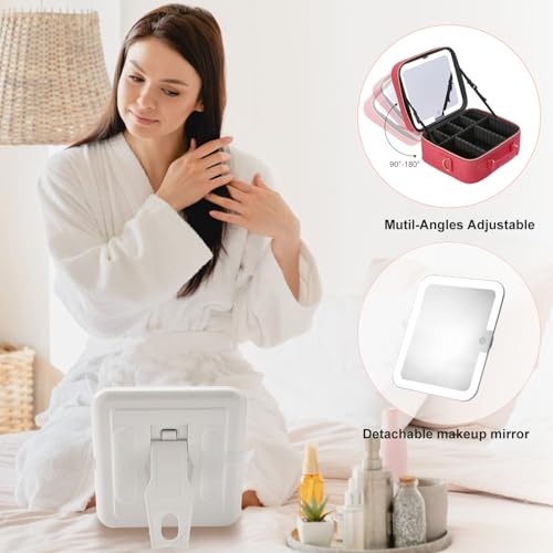 Mocado Travel Makeup Bag with Mirror Makeup Case with 10x Magnifying Mirror - color: Red