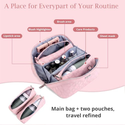 BOYATU Travel Makeup Bag Organizer: 3 Pcs Cosmetic Bag Set for Women Pink - color: C-Diamond Grid-Pink