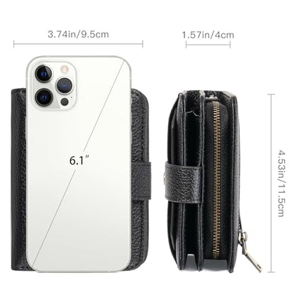 GAEKEAO Small Leather Credit Card Holder Wallets for Women RFID Blocking Bifold Wallet Zipper Pocket with Removable ID Window - color: Y-Black-Small