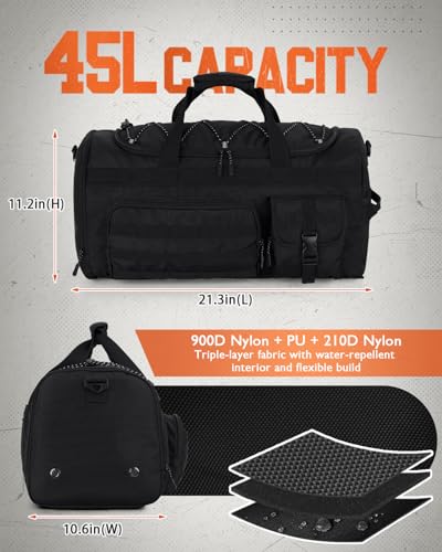 Gonex 45L 3-in-1 Duffel Bag for Gym & Travel - color: Black, size: 45L