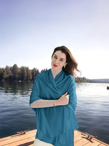 VENVSBEE Shawl Wraps for Women, Travel Scarf Soft Blanket Wrap Pashmina Travel Accessory for Airplane - color: 05 Classic Jersey Peacock Blue