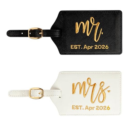 Mr and Mrs Est Luggage Tag, Embroidered Mr Mrs Luggage Tag with Est Date, Honeymoon Suitcase Accessories, Wedding Gift for Couples, Bridal Shower Present (Est. Apr 2026) - style: Est. Apr 2026