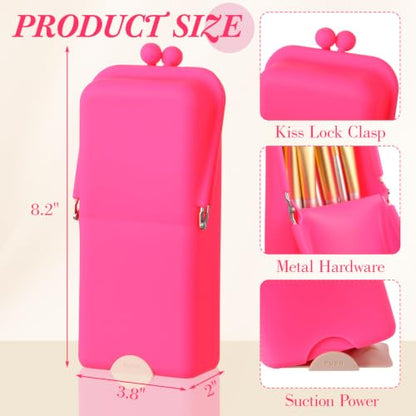 Kacctyen Makeup Brush Case Silicone Standing Makeup Brush Holder,Hot Pink - color: Hot Pink
