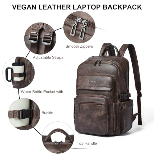 Leather Laptop Backpack for Women Fits 17" Laptop, with RFID Wristlet Purse - color: Coffee