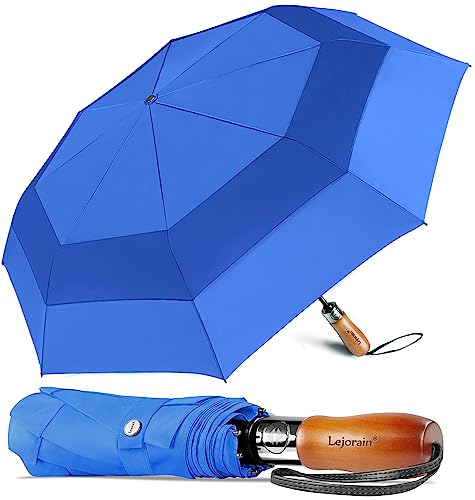 Windproof Golf Umbrella Large 54 Inch Folding Auto Open Close Wood Handle - color: 15.Light Blue