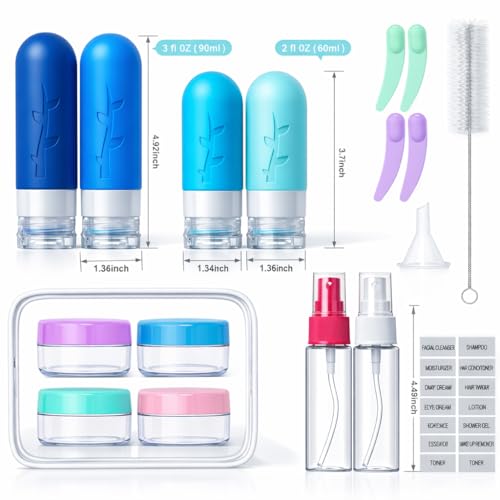 Tocelffe 18pack Travel Bottles for Toiletries,TSA Approved Silicone Travel Containers jar for Toiletries,Leak Proof Refillable Liqus Shampoo And Conditioner Essentials toiletry - color: Blue