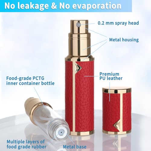5ml Refillable Travel Perfume Atomizer Spray Bottle, Cologne Sprayer (Red) - color: Red