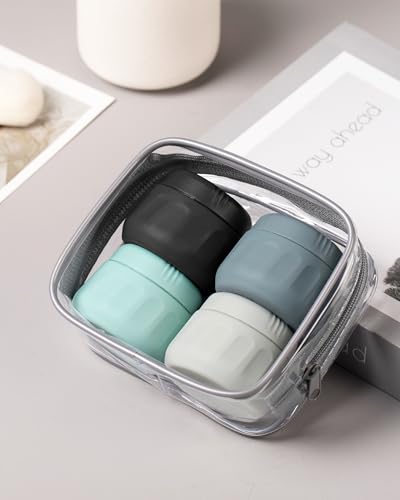 Mrsdry Travel Containers for Toiletries, TSA Approved Travel Size Toiletries 4 Pack, Refillable Containers, With Clear Bag, Leak Proof Silicone Jars, Essentials Creams Jars Carrying Small Items - color: Black Gray, size: 1 OZ (30ML)