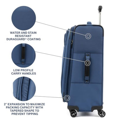 Travelpro Tourlite Softside 25" Expandable Luggage with 4 Spinner Wheels, Lightweight Suitcase, Checked Medium, Blue - color: Blue, size: Checked-Medium 25-Inch