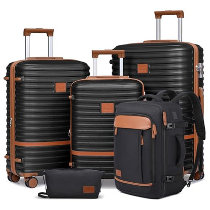 Joyway Expandable Luggage Sets 5 Piece, Lightweight Hard Shell Travel Suitcase Set with Spinner Wheels and TSA Lock - color: Black, size: 5 piece set