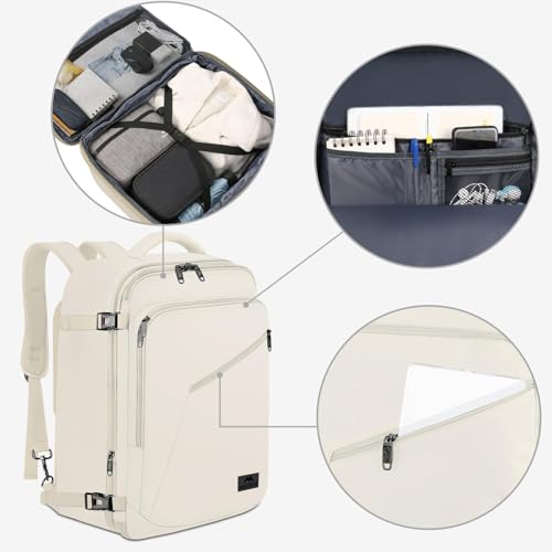 MATEIN Beige Travel Backpack Women, Carry on Bag with Hidden Shoulder Strap - color: Light Beige, size: X-Large