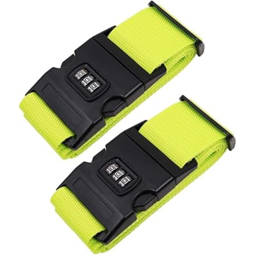 2-Pack Bright Green Luggage Strap with Combination Lock – 174cm Adjustable Travel Belt for Suitcases, Durable Nylon TSA-Friendly Baggage Security Strap