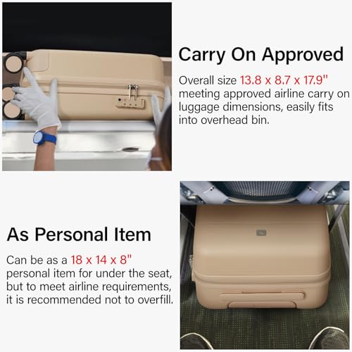 Hanke Underseat Carry On Luggage with Wheels, Hardside Small Suitcase - color: Cuba Sand, size: 16 Inch