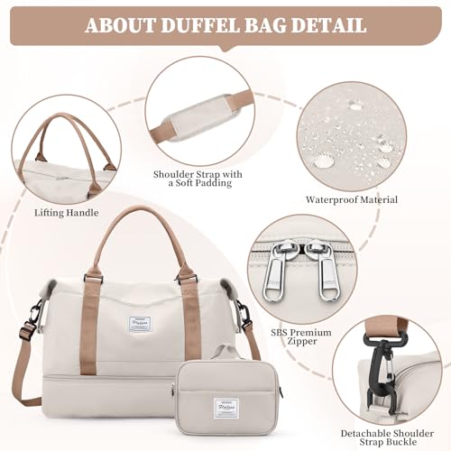 Weekender Bags for Women, Carry-On Overnight Travel Duffel Bag - color: Beige & Brown, size: Extra Large