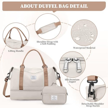 Weekender Bags for Women, Carry-On Overnight Travel Duffel Bag - color: Beige & Brown, size: Extra Large