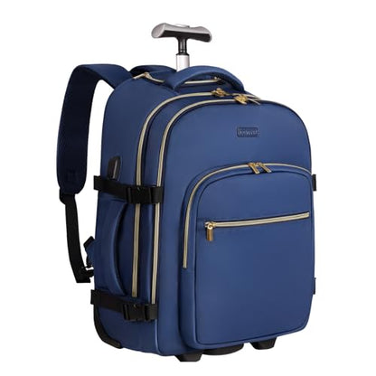DEVPNR Rolling Backpack for Women, Travel Backpack with Wheels - color: Dark Blue