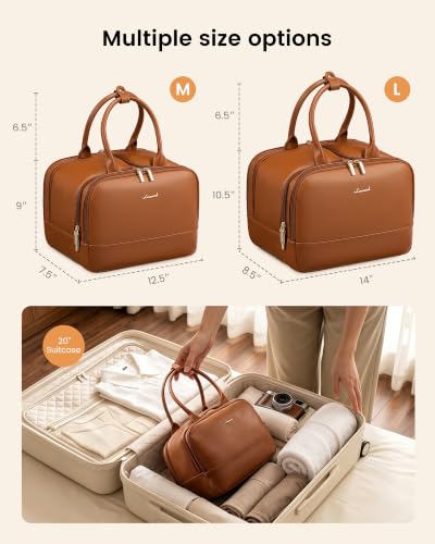 LOVEVOOK Large Makeup Bag for women, Leather Travel Toiletry Bag - color: Brown, size: Small