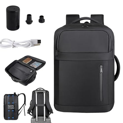 Vacuum-sealed travel computer backpack, Water-Resistant, With vacuum pump, Multiple Compartments, Anti-theft combination lock (jet black)