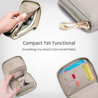 RFID Blocking Small Zip Around Wallet for Women, Slim Minimalist - color: Light Grey