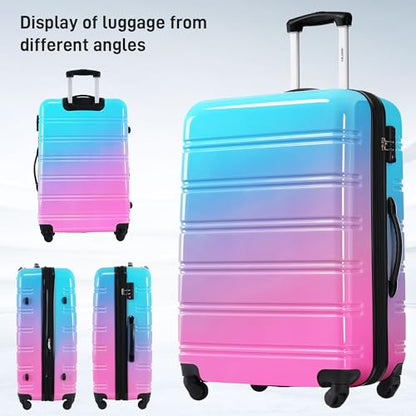 Merax Luggage Sets 3 Piece, Hardside Suitcase Set with Spinner Wheels - color: Blue and Red, style: 3-piece Set(20/24/28)