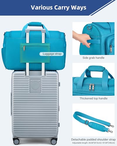 HanTrip 21 Inch Carry On Duffel Bag Overnight Tote Bags, Caribbean Blue - color: Caribbean Blue, size: Carry-on 21.5-Inch