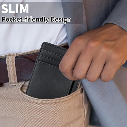 Chelmon Slim Wallet for Men, Minimalist Front Pocket RFID Blocking Credit Card Holder - color: Black Gene