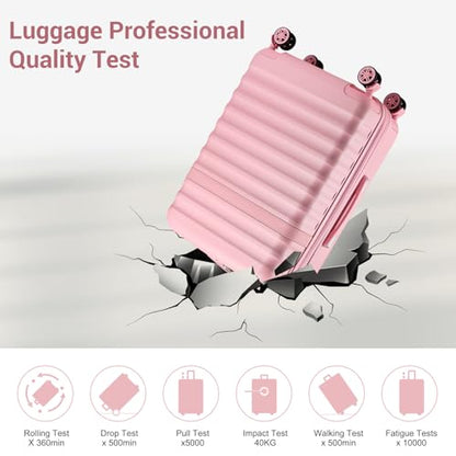 Kono 3-Piece Luggage Set 20/24/28in Expandable Hardside TSA Lock Pink - color: Pink, size: 3-piece set (20/24/28)