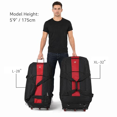 32-inch Rolling Duffle Bag with Wheels and Handle - color: Red, size: 32"
